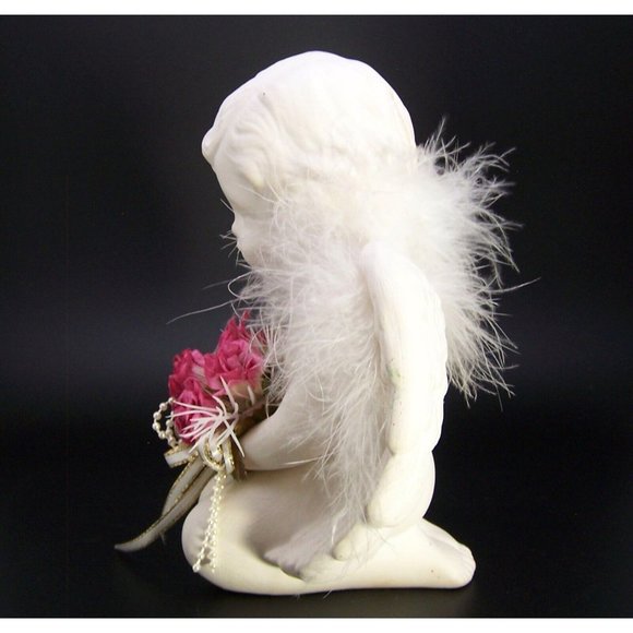 Angel Statue Small Pink Roses Ribbons Cherub Room Decor Memorial 6" - Picture 2 of 8
